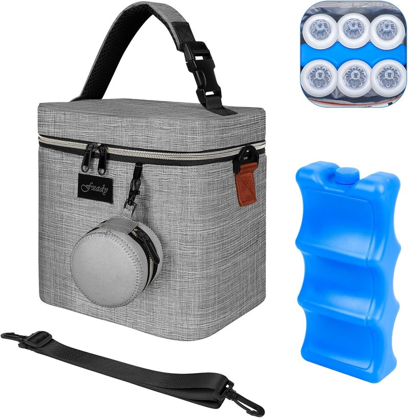 Fxady Breastmilk Cooler Bag with Ice Pack, Insulated Baby Bottle Tote Bag for 6 Bottles Up to 9 oz, Clip-On Pouch for Baby Essentials, Leakproof, Waterproof, Shoulder Strap for Nursing Moms - Image 1